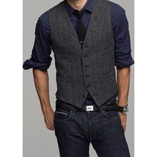 Black Wool Tweed Vests Slim Mens Suit Vest Custom Made Prom Tuxedo Vest Men Wedding Waistcoat Mens Dress Vests Groom Vest