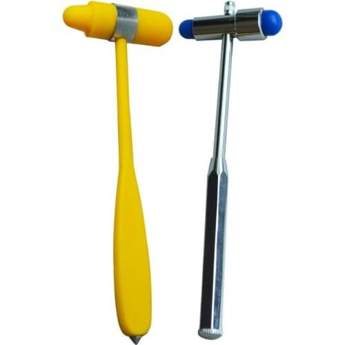 1pcs Yellow Rubber Big Size Nerve Beat Reflex Hammer With Nail+1pcs Blue Double Head Stainless Steel Percussion Plexor