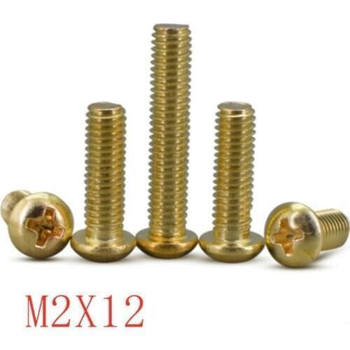 1000pcs/lot m2x12 m2*12 Brass phillips round pan Head machine Screws