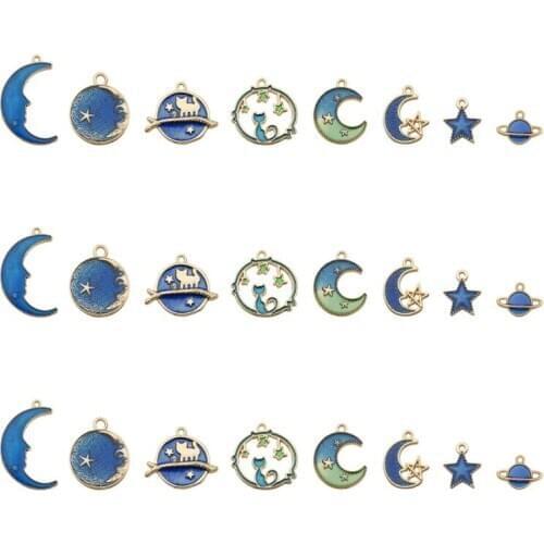 24 Pcs/pack DIY Jewelry Accessories Drop Oil Alloy Small Pendant Bracelet Necklace Moon Star Shape Pendants