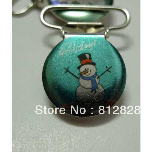 25pcs 1'' 25mm Enamel Painted Merry Christmas Snowman Circle Suspender Clips