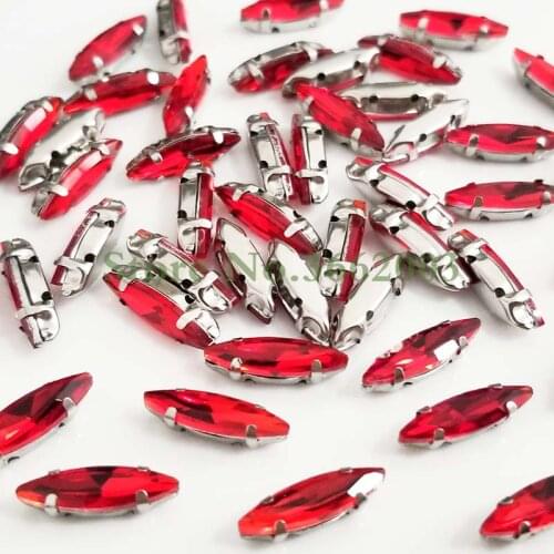 4x15mm 50pcs/pack Red Horse eye shape Glass Crystal sew on claw rhinestones with holes,Diy Clothing accessories SWM41507