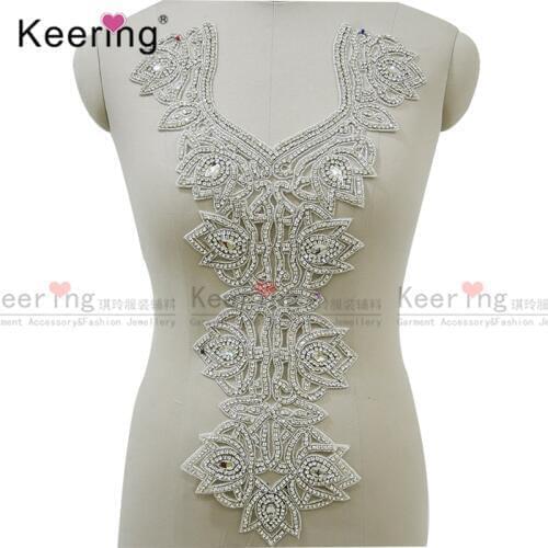 Large Size Beaded Rhinestone applique for Bridal Party Dresses WDP-057
