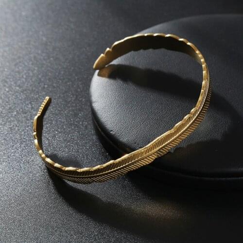 Open style Stainless steel men bangle Cuff feather bracelet Mens jewellery luxery jewelery pulsera hombre Men jewelry 2021