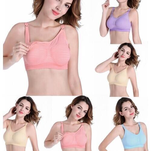 Women No Steel Ring Bra Maternity Intimate Ladies Button Stripe Lactation Bra biustonosz do karmienia breastfeeding gravida new