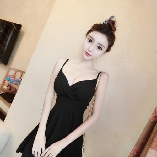 C1765 2019 spring summer new women fashion temperament sexy pure color v-neck low-cut dress cheap wholesale