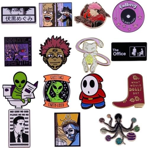 DB633 Funny Alien Cartoon Anime Metal Brooch Button Pin Denim Jacket Pin Decoration Badge Clothing Lapel Pin Halloween Gift