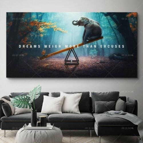 Hd Print Home Decor Canvas Painting Wall Decor Quote Elephant Poster Dreams Weigh More Than Excuses Wall Art Picture Living Room