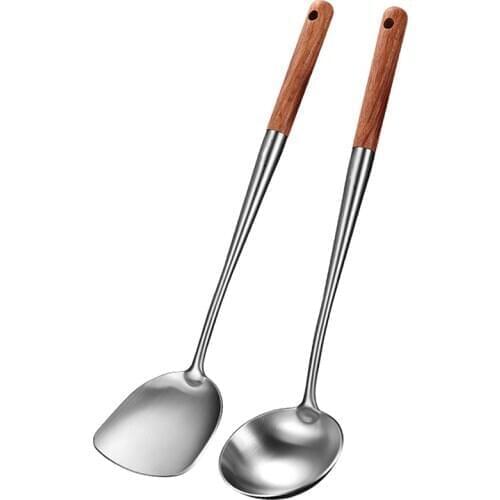 Quality Wok Spatula and Ladle Tool Set, 17 Inches Spatula for Wok, Stainless Steel Wok Spatula