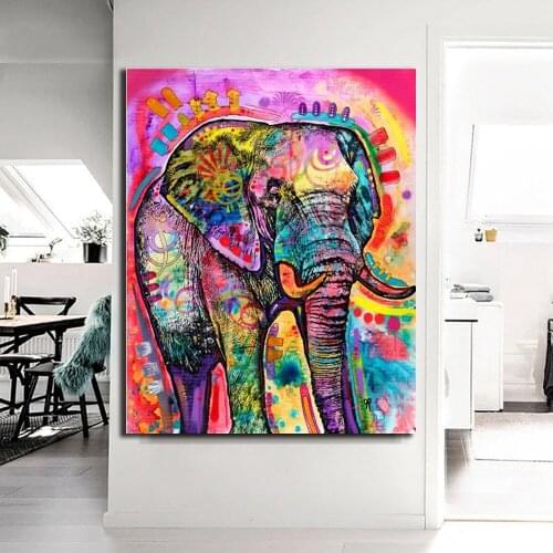 Oil Art Colorful Elephants Canvas Paintings Animals Art Poster and Prints Wall Art Picture for Room Home Cuadros Decoration