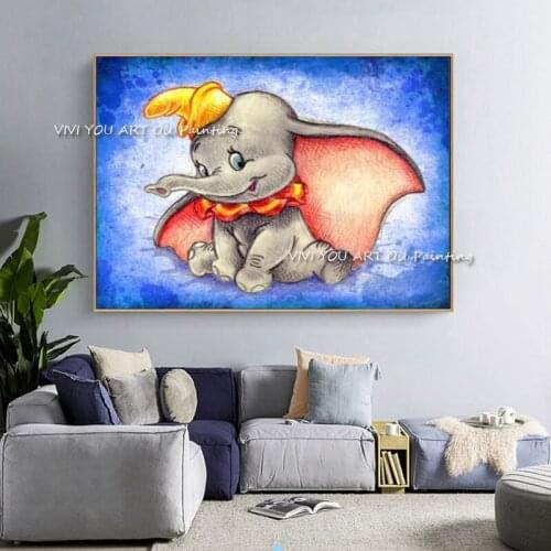 Elephant cartoon animal oil painting 100% handmade blue good quality fine wall art painting of home decor for wall scenery