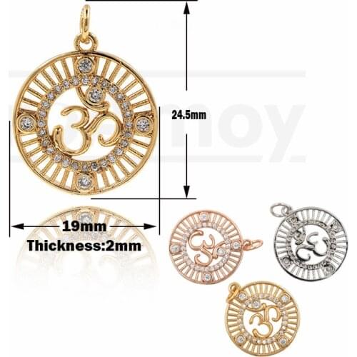 OM Pendant Cubic Zirconia Ohm Necklace Gold Plated Nickel Free Jewellery Yoga Jewelry 24.5x19x2MM