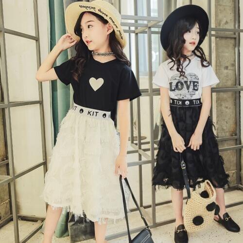 Summer Girls Suit 2020 Kids Clothing Set Teen Girls Clothes Set Casual Costume For Girls 6 8 12 Years White T-Shirt+Skirt 2 Pcs