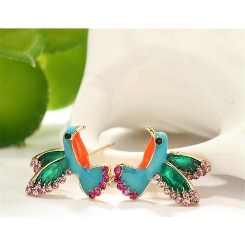 LIMARIO 2021 Fashion Rhinestone Birds Stud Earrings for Women Vintage Blue Enamel Earring Fashion Jewelry Brincos