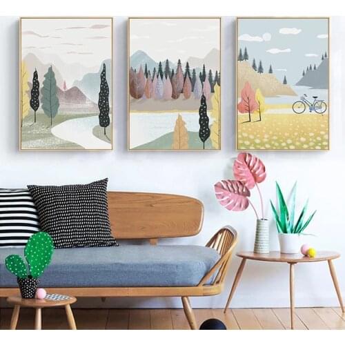 Minimalist Forest River Landscape Canvas Painting Wall Art Nordic Posters and Prints Wall Pictures for Living Room Decoration