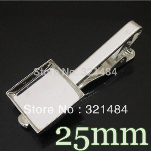 200piece Silver plated Mens Tie Clip Blank Base Cufflinks Sqaure 25mm bezel setting Wholesale