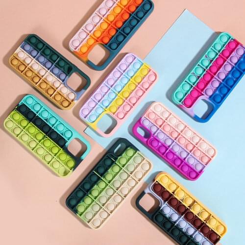 Stress Relief Case For iPhone 12 Mini 11 Pro X XR XS Max 7 8 Plus SE 2 Rainbow Fidget Toys Press Soft Silicone Shockproof Cover