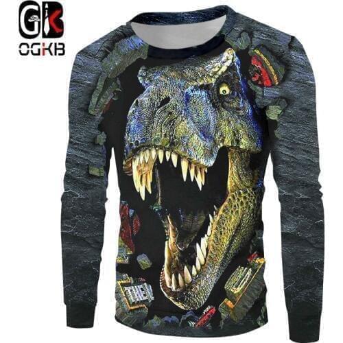 OGKB Autumn Man Pullovers Hot Long Loose Sweatshirt 3D Printed Animal Dinosa And Skulls Leisure Oversized Homme Winter Coat