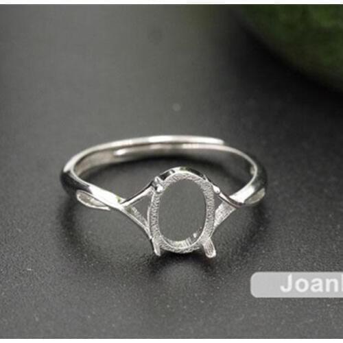 Joanlyn Ring Base for 6x8mm Oval Cabochons White Gold Plated 925 Silver Adjustable Band Ring Blank JZ022