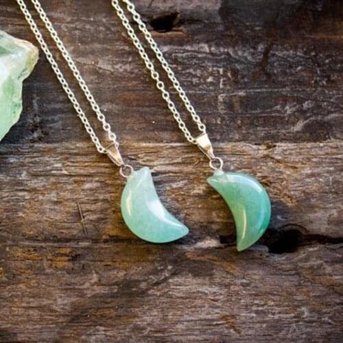Aventurine Necklace Polished Jewellery Moon Crystal Healing Crescent Pendant Birthday Unique Gift Gemini June Cancer