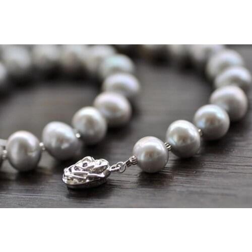 P7475 Ablaze 18" 14mm Gray Round Freshwater Pearl Bead Necklace Choker Women jewelry