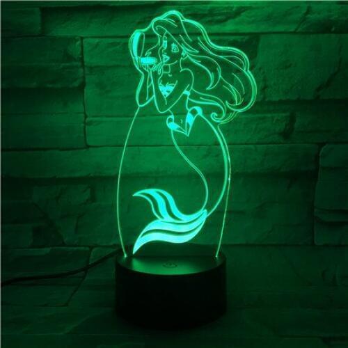 Hot 3D LED Lamp The Little Mermaid Princess 7 Color Changing Baby table Illusion Mood Night Light Home Decor Party Kids Toys 509