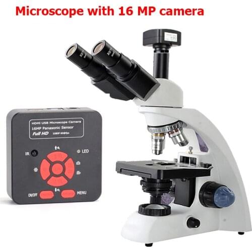 Professional Lab biological HD trinocular microscope 1600X + 16MP electronic digital Camera USB HDMI VAG
