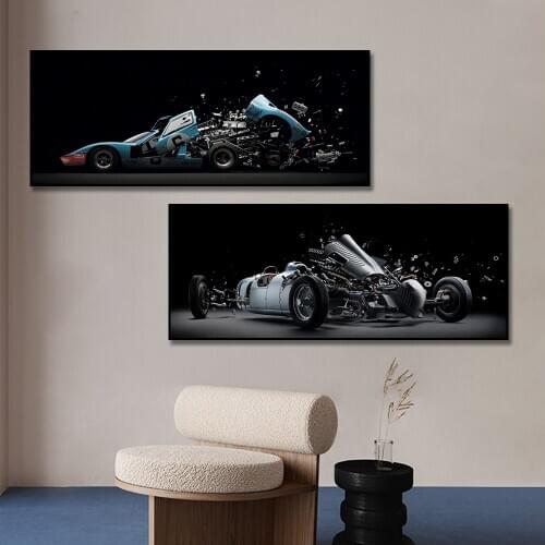 Exploding Sports CarPoster Canvas Painting Print Hoom Decor Wall Art Picture For Living Room Home Decoration Frameless