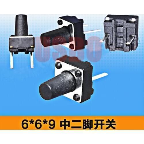 2Foots In The Middle Microswitch Tactile Push Button Switch Tact Touch Switch Brass Black 6*6*9mm 1000pcs/lot