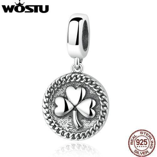 Wostu New Arrival Real 925 Sterling Silver Lucky Clovers Pendant Fit Original Charms Bracelet Fine Authentic Jewelry Women Gift