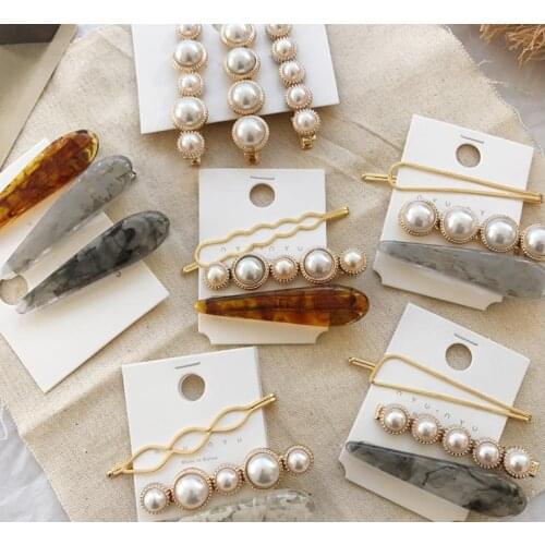 New Fashion Marble hair clips combination Romantic temperament pearls bangs clips adult hairpin Hair Accessorie