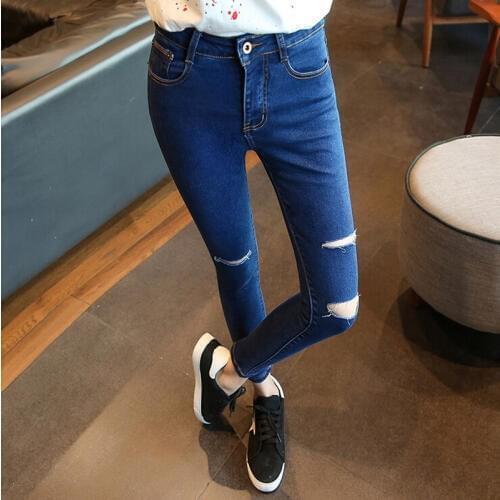 Women jeans plus size fashion 2016 spring summer new casual skinny denim jeans slim hole high waist women pencil pants,LB1983