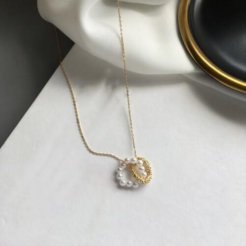Fashion Jewelry Thin Chain Necklace Golden Plating Simulated Pearls Metal Circle Pendant Necklace For Women Jewelry Gifts