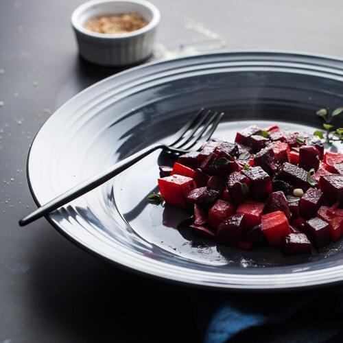 10 Inch Ceramic Dishes & Plates Grey Pink White Pigmented Round Rice Dish Steak Fruit Desserts Breakfast Thread Pasta Plate