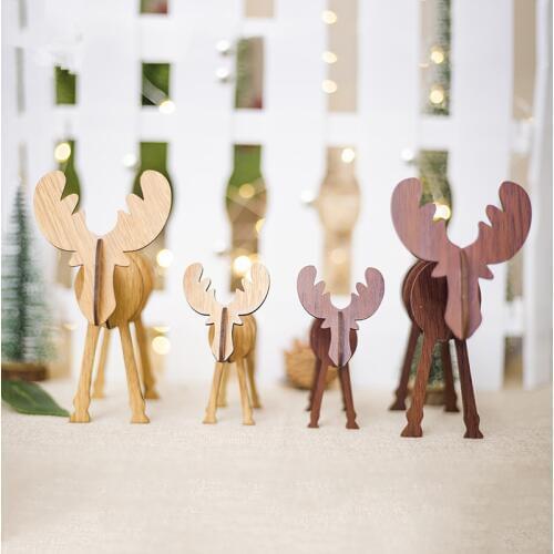 2Pcs/lot 2 Sizes Creative Wood DIY Crafts Christmas Decoration for Home Christmas Deer Elk Pendants Christmas Tree Ornaments