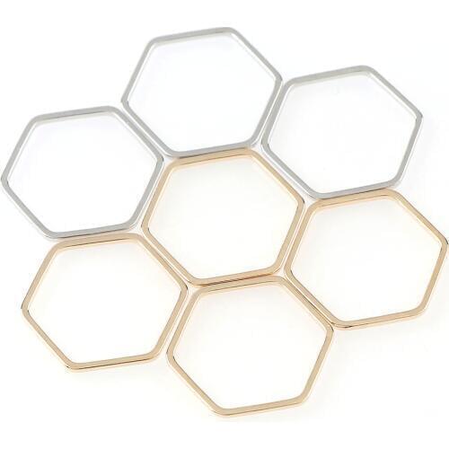 20PCS 16mm Hexagon Shape Rose Gold Rhodium Metal Hollow Frame Blank Connector Charms Pendant DIY Jewelry Findings