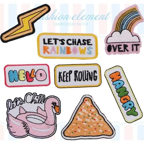 20pcs/lot Embroidery Patches Letter Sticker Swan Hello Lightning Rainbow Clothing Decoration Diy Iron Heat Transfer Applique