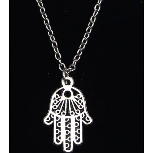 20pcs New Fashion Necklace 24x15mm hamsa hand protection palm Pendants Short Long Women Men Colar Gift Jewelry Choker