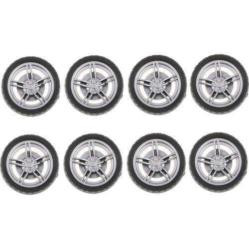 30mm 5-Spoke Plastic Wheel Rims with Soft Rubber Tires for RC Racing Car, Pack of 10