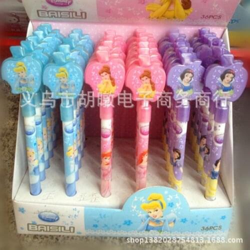 36pcs Disney Princess Cute Apple Shaped Ballpoint Pen Blue Refill and Mirror Creative Sign Pen Student Writing Office Study Gift