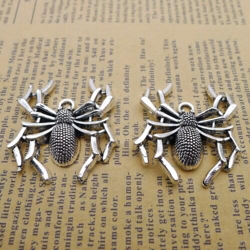4 pieces/lot 31*35mm Spider Araneid Charm Antique silver color Metal Insect Pendant Bracelet Key chain DIY Accessory handmade
