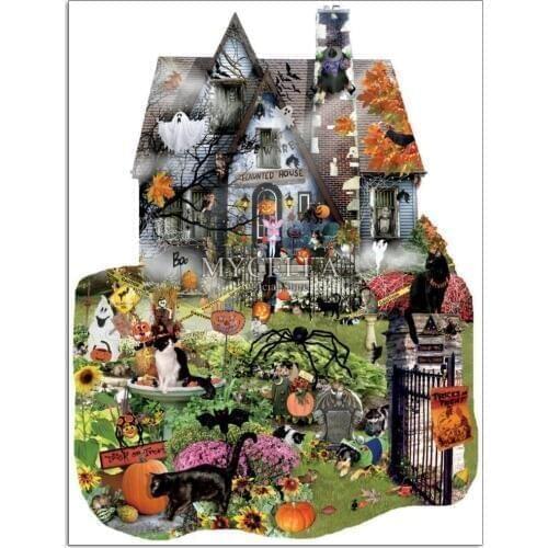 Cartoon Spooky House 5d Diy Diamond Painting Cross Stitch Diamond Embroidery Mosaic Halloween Cats Christmas Gifts Home Decor