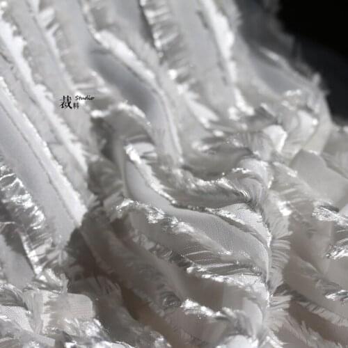 White High-End Satin Striped Tassel Han Chinese Clothing Wedding Dress Wedding Background Fabric Designer Fabric