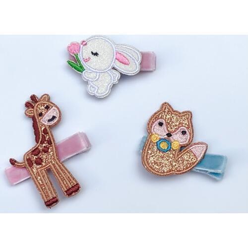 Boutique ins 15pcs Fashion Cute Embroidery Giraffe Squirrel Hairpins Solid Glitter Rabbit Hair Clips Fairy Hair Accessories