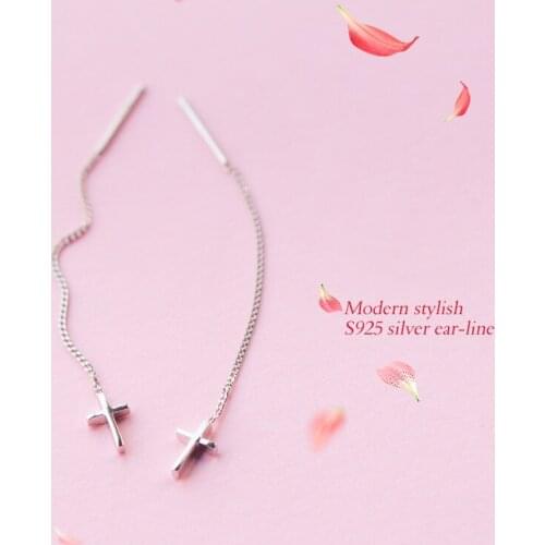Colusiwei Simple Fashion Faith Cross Long Chain Tassel Earrings for Women Genuine 925 Sterling Silver Ear Studs Female Jewelry