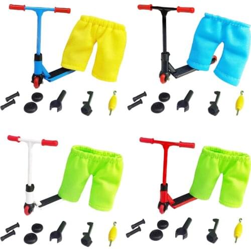 Kids Mini Alloy Fingerboard Finger Scooter Set with Pants Spare Wheel Children Interactive Toys Simulation Mini Scooter Model