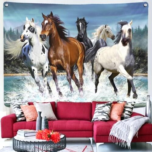 Animal Horse Print Hippie Tapestry Fabric Home Decor Wall Hanging Big Couch Fall Blanket Room Decor Aesthtic Alfombra De Pared