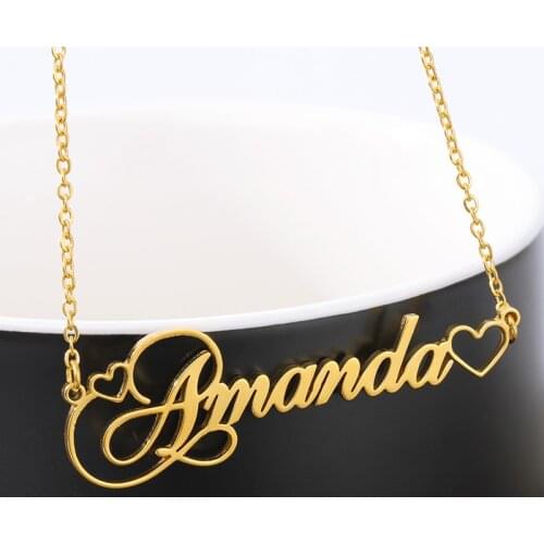 Customized Crown Font with Hearts Name Necklaces For Women Stainless Steel Nameplate Necklace Couple Handmade Jewelry Bff Gifts