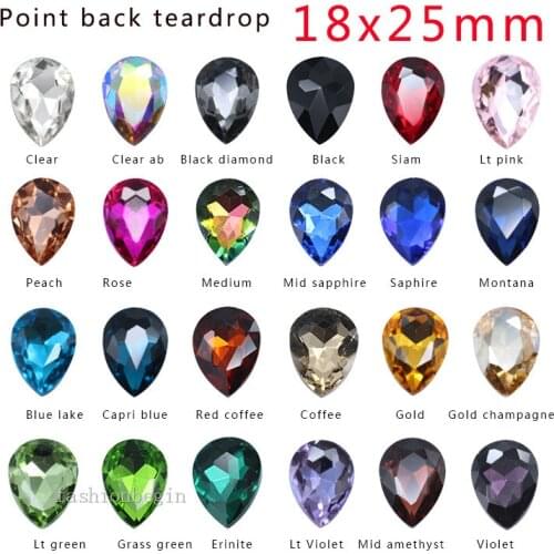 9p 18x25mm Teardrop color pointed foiled back glass fancy stones faceted crystals rhinestones Kids Toy jewelry DIY craft beads