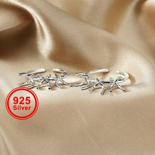 Three Stones Irregular Prong Claw Ring Settings Solid 925 Sterling Silver Raw Stone Adjustable Bezel Ring DIY Supplies 1212071